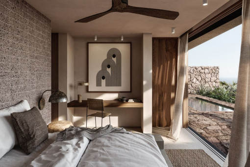 Bedroom with sea views